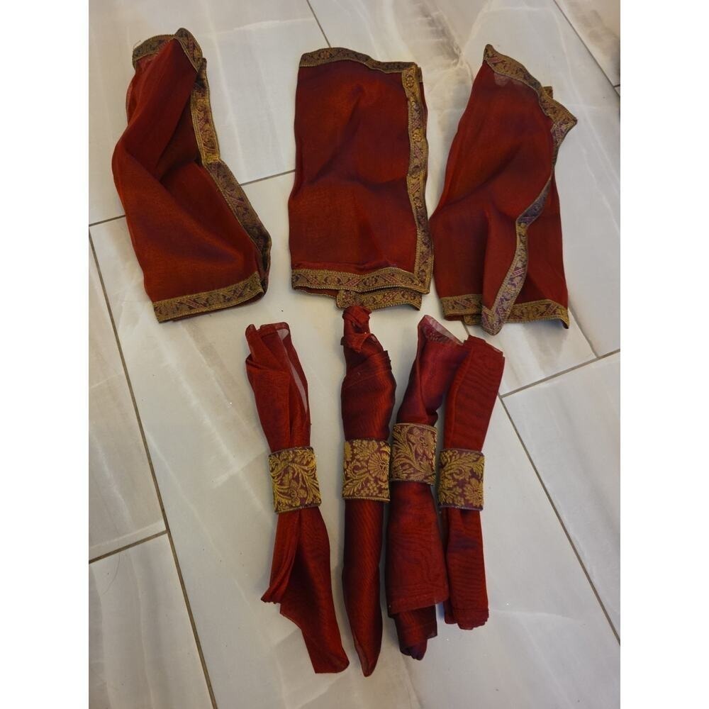 4‎ Christmas Red Embroidered Square Napkins With Napkin Rings 18"